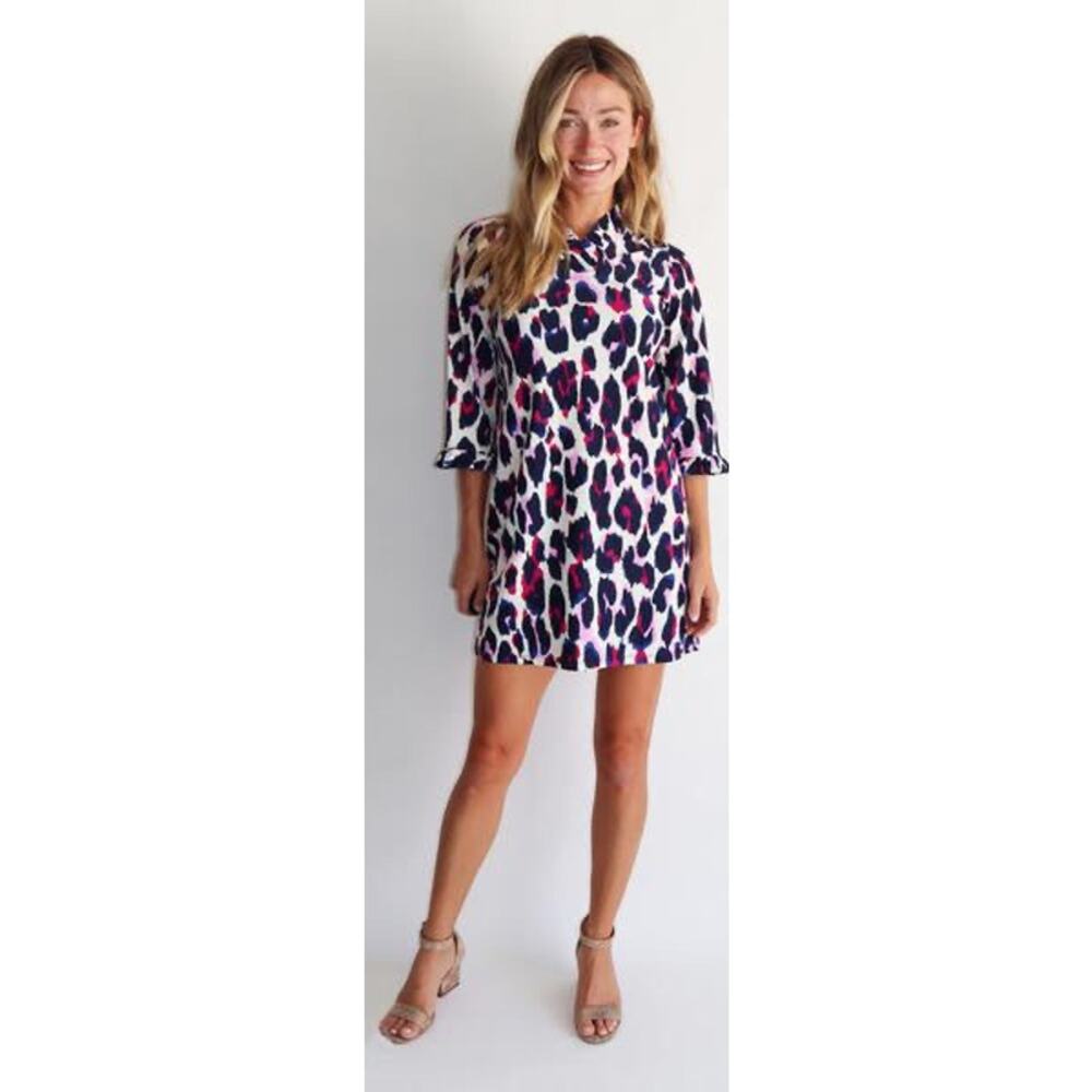 JUDE CONNALLY Megan Tunic Dress Catalina Large Leopard in Navy & Pink Size Small